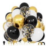 68PCS BLACK WHITE GOLD BALLOONS WITH 12 INCH BLACK