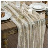 ARTOID MODE BEIGE GOLD GAUZE TABLE RUNNER 120 INCH