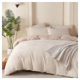 DUVET COVER QUEEN SET STRIPED BEIGE, 100% WASHED M