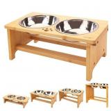 HTB ELEVATED DOG BOWL STAND WITH 2 STAINLESS STEEL