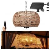 OUTDOOR SOLAR CHANDELIER, 4-LIGHT 19" RATTAN OUTDO