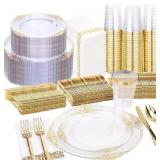 NERVURE 350PCS CLEAR GOLD PLASTIC PLATES, DINNERWA