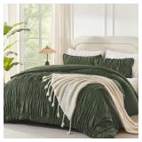 ANDENCY RUCHED OLIVE QUEEN COMFORTER SET, BOHO RUF