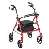 DRIVE MEDICAL 4-WHEEL WALKER ROLLATOR IN RED