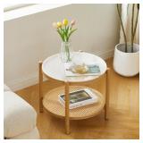 2-LAYER NATURAL RATTAN COFFEE TABLE METAL LEGS, 22