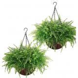 WAIPFARU 2 PACK FAKE HANGING FERN PLANTS OUTDOOR -