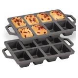 FLAVEHC 2PACK CAST IRON MINI LOAF PANS 8-CAVITY BR