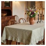 MINDSOFT SAGE GREEN GINGHAM RUFFLED TABLECLOTH, 60