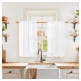 YOUNGSTEX WHITE LINEN KITCHEN WINDOW CURTAINS 36 I