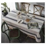 ARTBUD WHITE BLUE TABLECLOTH COTTON LINEN FARMHOUS