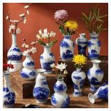 MAXCHECK 12 PCS SMALL BLUE AND WHITE VASE, MINI CH