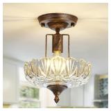 UOFUS GLASS CEILING LIGHT FIXTURE VINTAGE SMALL SE