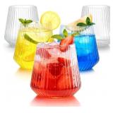 BESTSTAR 36 PCS 12OZ PLASTIC CLEAR RIBBED WINE GLA
