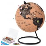 6" CORK GLOBE WITH 100 NATIONAL FLAG PINS & 50 COL