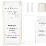 WEDDING WELCOME LINEN SIGN STAND WITH SATIN RIBBON