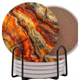 PETRIFIED WOOD AGATE ROUND COASTERS SET OF 6 - ABO