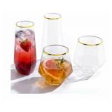 GOODLUCK 24 PACK GOLD RIM PLASTIC WINE GLASSES SET