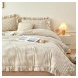 RYNGHIPY 5PCS TWIN GINGHAM BEDDING SETS BROWN RUFF