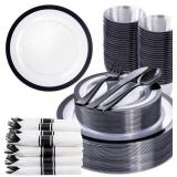 LIACERE 350PCS CLEAR AND BLACK DISPOSABLE DINNERWA