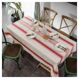 ARTBUD WHITE RED TABLECLOTH COTTON LINEN FARMHOUSE