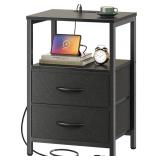 HUUGER NIGHTSTAND WITH CHARGING STATION, SIDE TABL