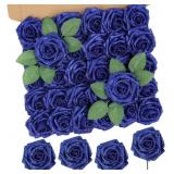 30PCS BLUE GLITTER ARTIFICIAL ROSES WITH STEMS, RE