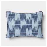 14"X20" IKAT WOVEN LUMBAR PILLOW LIGHT BLUE/NAVY -
