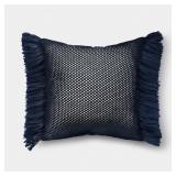 20"X20" FAUX NATURAL KNIT FRINGED PILLOW NAVY - TH