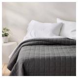 $139 KING HEAVYWEIGHT LINEN BLEND QUILT DARK GRAY