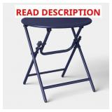 METAL ROUND OPEN WEAVE ACCENT PATIO END TABLE NAVY