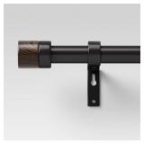 66"-120" WALNUT WOOD CAP CURTAIN ROD BLACK - THRES
