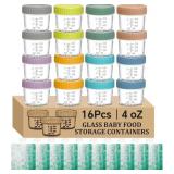 16 PCAK GLASS BABY FOOD STORAGE CONTAINERS & 10 PA