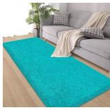 BLUE 2X6 RUNNER RUG, SOFT SHAGGY FLUFFY WASHABLE A