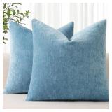 DECORUHOME SOFT CHENILLE GREY BLUE THROW PILLOW CO
