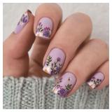 SHORT PRESS ON NAILS SQUARE FAKE NAILS WITH FLOWER