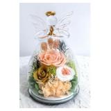 PRESERVED ROSE IN GLASS ANGEL FIGURINE, MOTHERS DA