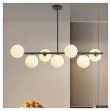 7 LIGHTS BLACK LINEAR GLOBE CHANDELIERS, MID CENTU