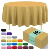 10 PACK GOLD PLASTIC TABLECLOTHS 84 INCH ROUND, DI