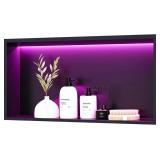 $185 RGB LED LIGHT SHOWER NICHE, MATTE BLACK 24X12
