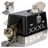 EXTRA LARGE STAINLESS STEEL CAT LITTER BOX WITH 12