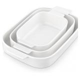 MALACASA CERAMIC CASSEROLE DISHES SET OF 3,WHITE B
