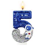 TWO-TONE GLITTER ASTRONAUT NUMBER 5 BIRTHDAY CANDL