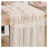 ARTOID MODE PINK FLOWER PEARL WHITE GAUZE TABLE RU