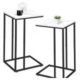 C SHAPED SIDE TABLE SET OF 2, MARBLE END TABLE FOR