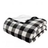 PLUSH BLACK BUFFALO CHECK SHERPA THROW BLANKET