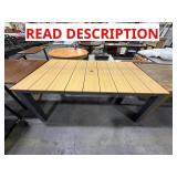 70IN W X 40 1/2IN D FAUX WOOD PATIO UMBRELLA TABLE
