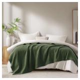 WAFFLE WEAVE OLIVE GREEN COTTON KING WOVEN BLANKET