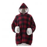 RED CHECK WEARABLE THROW BLANKET HOODIE