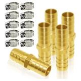 JOYWAYUS 5PCS BRASS HOSE BARB 5/8" HEX UNION BRASS