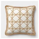 18"X"18 LATTICE PRINT TRIMMED PILLOW KHAKI/TAN - T